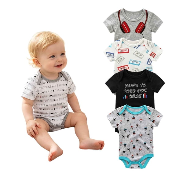 Ruyang 5 Piece Bodysuits for Baby Girls Short Sleeved Print Cute Romper Toddler Soft Breathable Summer Fall Crawling Suit