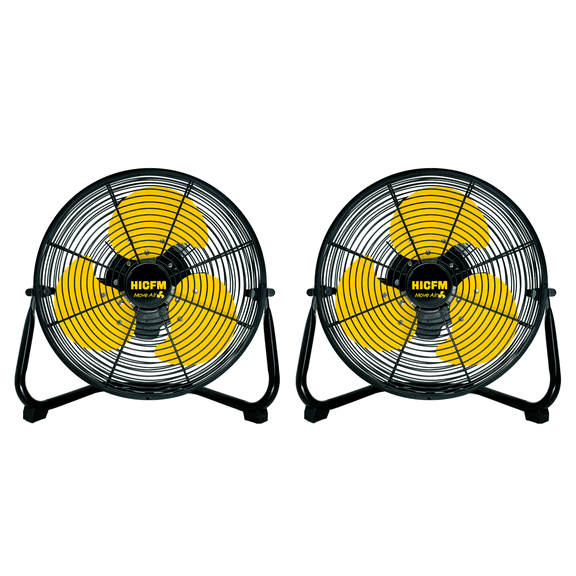 HiCFM 2 Pack 12 Inch Portable Floor Fan, 3 Speed Metal Industrial Shop Fans with 110° Tilt, 1400 CFM High Velocity Heavy Duty Fan, for Home, Garage, Workshop