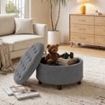 thumbnail image 2 of Darkgrey Round Ottoman with Storage and Reversible Tray, Upholstered Wood Footrest Coffee Table for Living Room, Bedroom, Entryway-25 Inch, 2 of 10