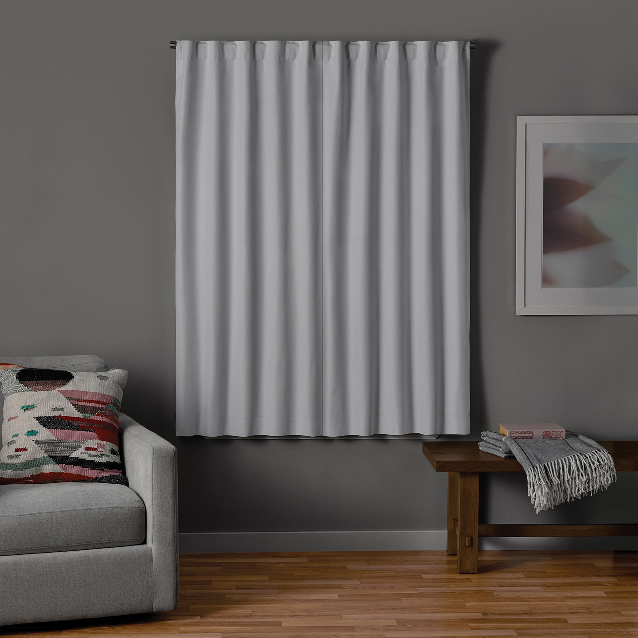 Mainstays White Solid Blackout Rod Pocket with Back Tabs Curtain Panel Pair, Set of 2, 30" W x 63" L