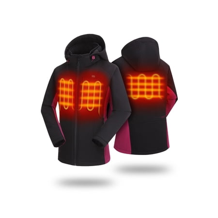 ORORO Women’s Heated Jacket with Battery, Heating Jacket with Removable Hood for Winter Outdoors (Black/Purple,2XL)