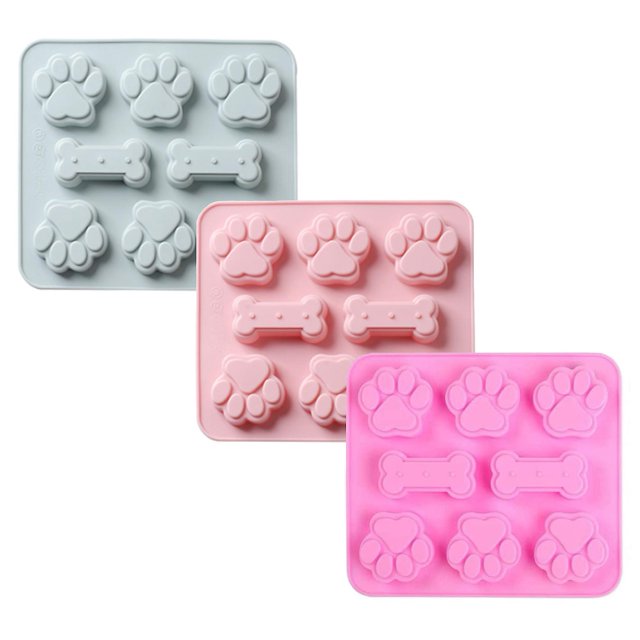 3 piezas de moldes de silicona para cachorros, con forma de pata y hueso, 2 en 1, 8 cavidades, reutilizables bandejas de helado para hornear galletas de chocolate, horno, congelador Afortunado Sencillez