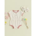 thumbnail image 2 of Bagilaanoe Newborn Baby Girl Summer Rompers Short Sleeve Bodysuits + Headband 3M 6M 12M 18M Infant Waffle One Piece Jumpsuit, 2 of 9
