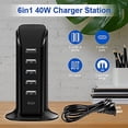 thumbnail image 4 of Charger Block 6 in 1 Upoy, 40W USB C Charger 3A, Charging Hub with 5 USB Ports(Shared 6A) for Multiple Electronics, USB Charging Station Multiports, Universal Desktop Phone Charger Travel Ready, Black, 4 of 5