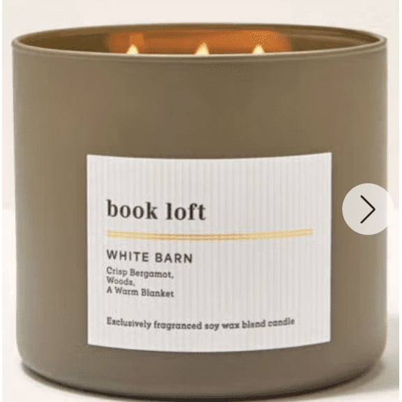 White Barn Book Loft Crisp Bergamot, Woods, a Warm Blanket Scented 3-Wick Candle, Exclusively Fragranced Soy Wax Blend