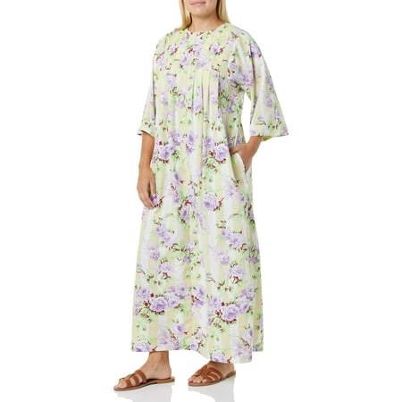 

AmeriMark Womens Caftan Muu Muu Lounger Dress Pleated Zipper Front with Pockets Golden 3X