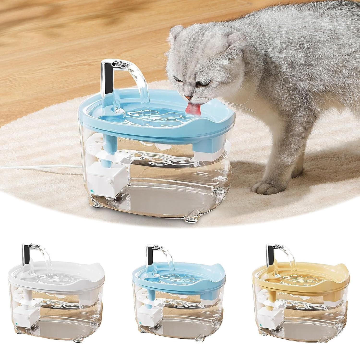 Pet Water Fountain, Triple Filter Cat Water Dispenser for Cats Dogs & Multiple Pets, Ultra-Quiet Pump, Automatic Circulating Drinking Fountain for Fresh Clean Water, Stainless Steel(RL Blue 1 PC)