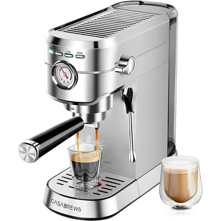 Casabrews Machine with Milk Frother Steam Wand, 20 Bar Pump Stainless Steel Professional Cappuccino and Latte Machine, New, Silver - Walmart.com