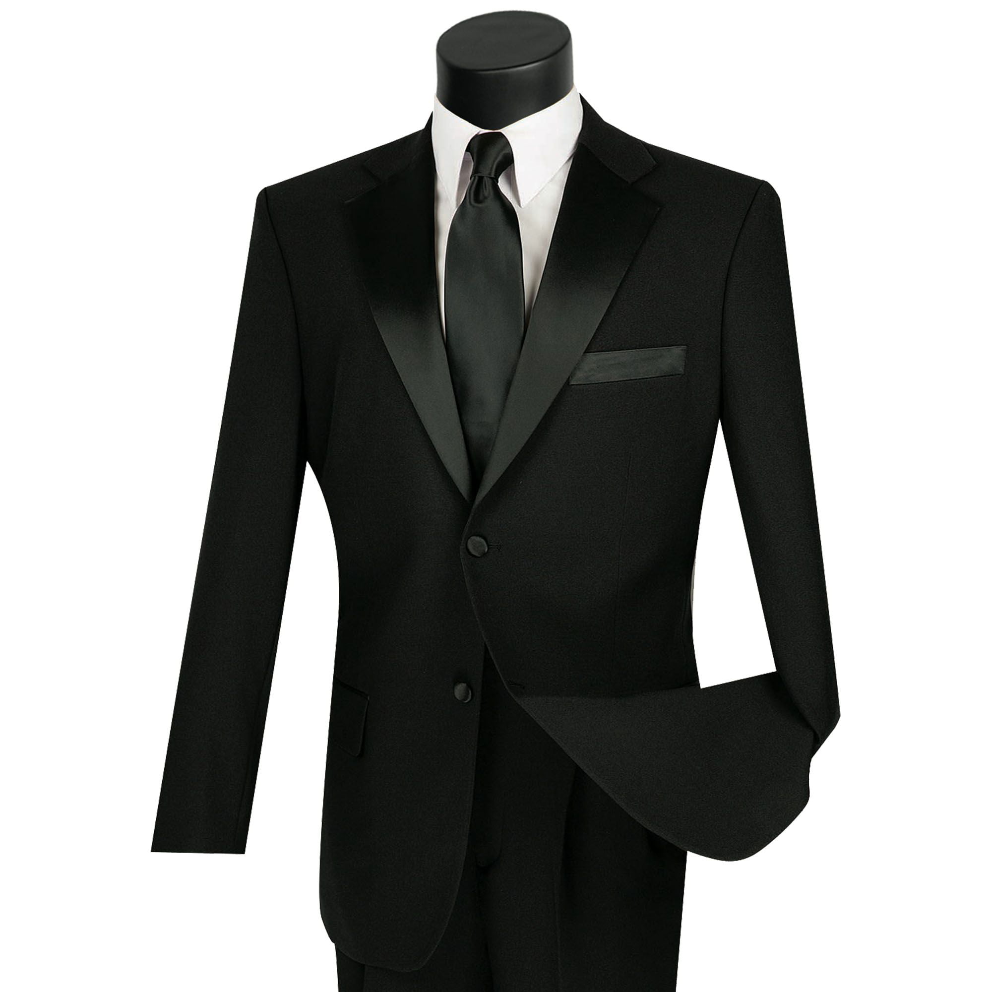 LUCCI Men's Black Classic Fit Formal Tuxedo Suit w/ Sateen Lapel & Trim NEW