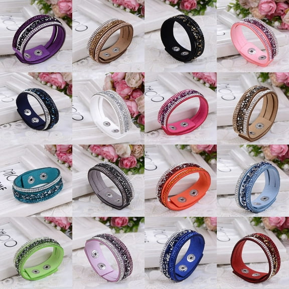 SmartBy Women's Fashion Rhinestone Faux Leather Wristband Cuff Punk Bracelet Bangle Gift