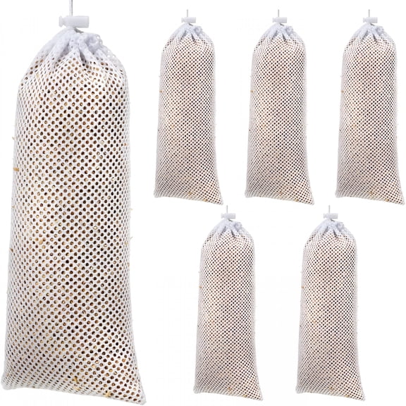 XIBUFE 6 Pieces Finch Sock Feeder, Thistle Seed Sock Bird Feeder, Instant Seed Bag Hanging Bird Feeders for Outdoors Garden Yard Wild Birds, 4.7 x 11 Inch (White)