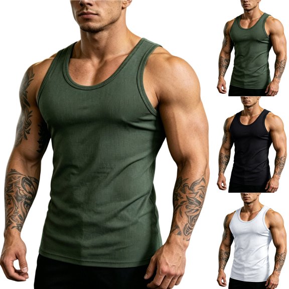 IhhxPro Men's Sleeveless Muscle Tank Top Moisture-Wicking Quick Dry Summer Fitted Workout Gym Athletic Performance Cotton Vest Casual Bodybuilding S-3XL