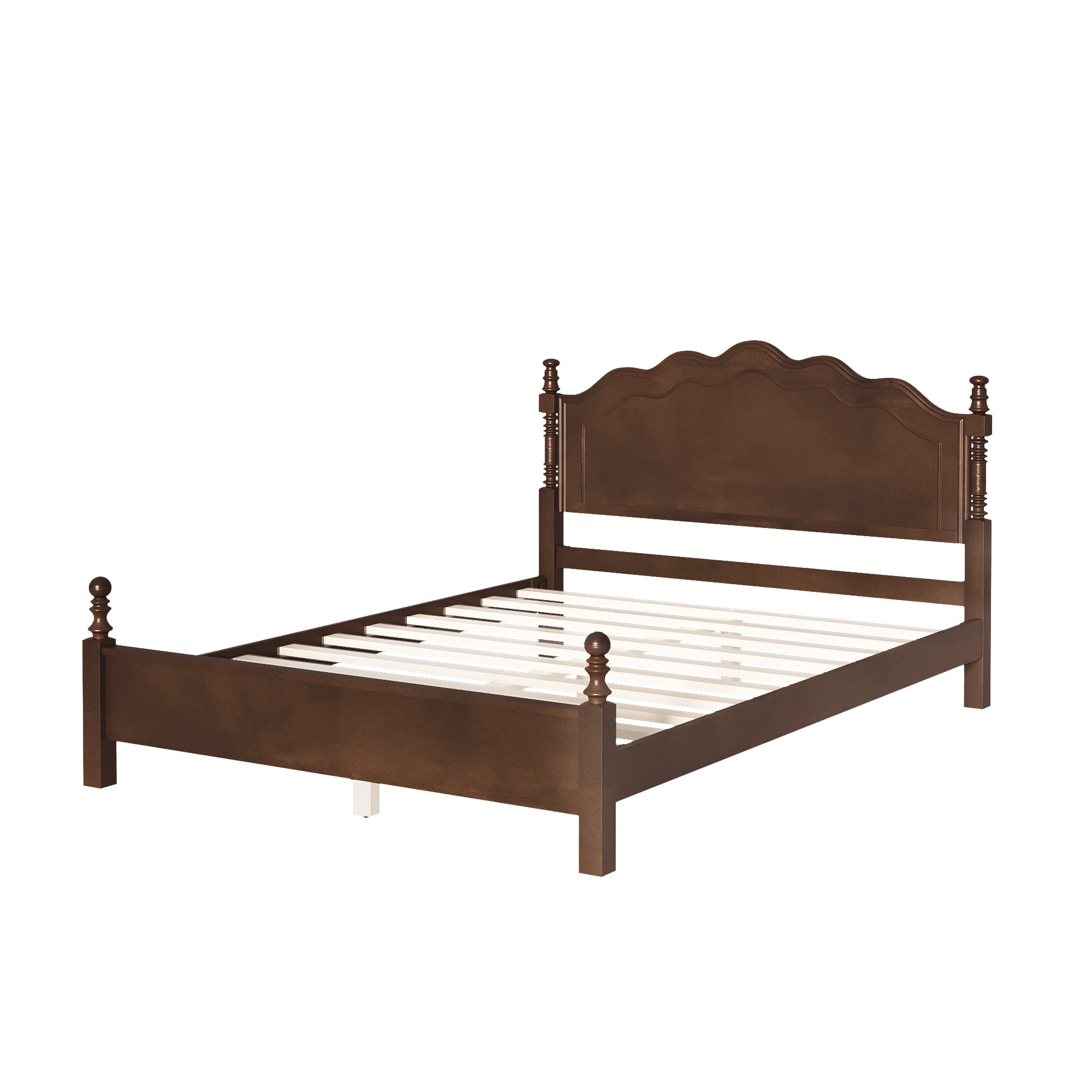 Euroco Wood Queen Size Platform Bed, Classic American Vintage Style Wood Bed with Curved Headboard, No Box Spring Needed, Espresso