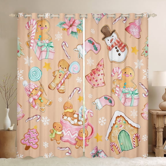 Feelyou Kawaii Gingerbread Man Blackout Curtains Set of 2 (52x84 Each), Christmas Dessert House Window Curtains, Teens Kids Boys Girls Curtains and Drapes, Curtains and Drapes Room Decor