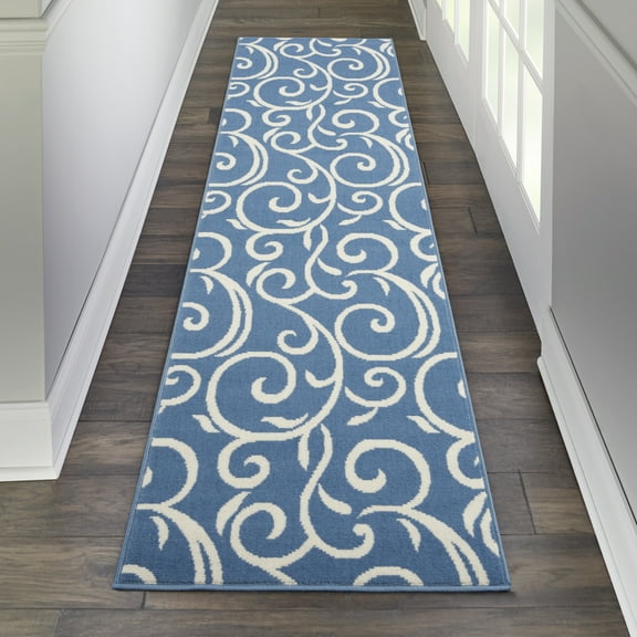 Nourison Grafix Floral Blue 2'3" x 7'6" Area Rug, (2x8)