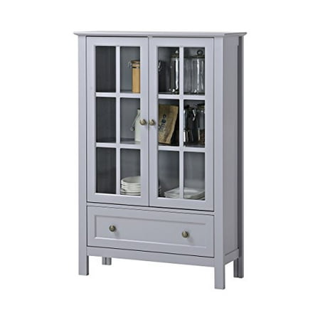 Country Style Modern Double Door Glass Wood Accent Display Storage