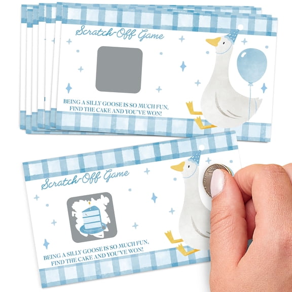 Big Dot of Happiness One Silly Goose Blue Party Game Scratch Off Cards, Boy 1st Birthday Party, Fun Activity Game for Kids & Adults - 22 Count