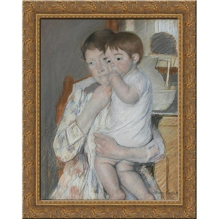 Women and child 24x20 Gold Ornate Wood Framed Canvas Art by Mary Cassatt