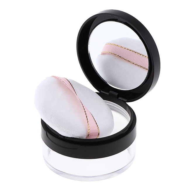 Recipiente de Almacenamiento de Polvo Suelto Translúcido Cosmético/polvo de Acabado con Malla de Y Esponja de Maquillaje , Negro Yinane Recipiente de maquillaje vacío