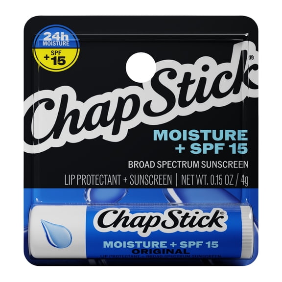 ChapStick Moisture SPF 15 Lip Protectant with Broad Spectrum Sunscreen, Relieves Dryness, 24 Hour Moisture, Hydrating Lip Balm, 0.15 oz