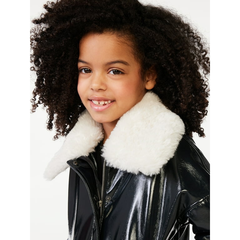 Scoop Girls Faux Leather Bomber Jacket with Faux Fur Collar, Sizes