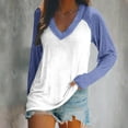 thumbnail image 2 of JGGSPWM Womens Stitching Basic Contrast Color Raglan Sleeve Shirts V Neck Long Sleeve Pullover Tops Blouse Blue XXL, 2 of 4