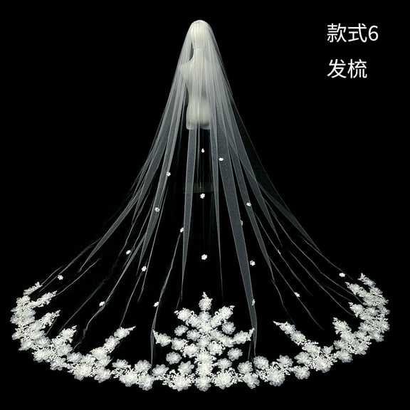 Nvzi -b White Ivory Wedding Veils Lace Edge Cathedral Length Wedding Bridal Veil with Comb for Women, 137.8*118 Inches，E