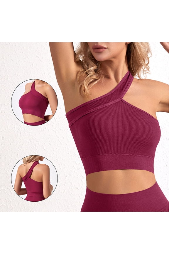 Womens One Shoulder Sports Bra Seamless Wirefree Asymmetrical Fitness Crop Tops for Yoga Workout Gym Daily Wear Womens Bras