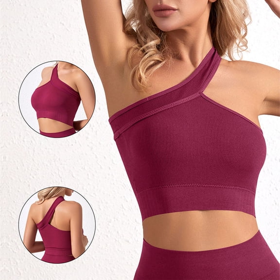 Blmnix High Support Bras for Women High Impact One Shoulder Sports Bras Bralette Red Sports Bras for Women,XXL