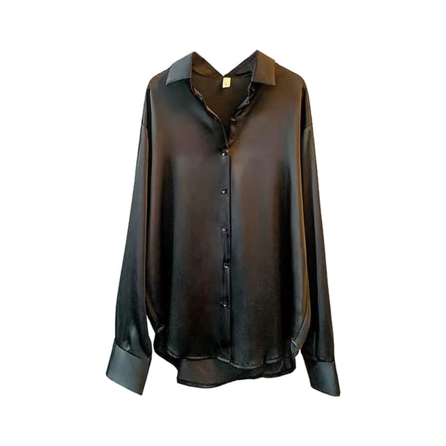 Chemise Boutonnée Style Décontracté pour Femmes Voyage Randonnée Travail Réunion Manches Longues Polyester Blouse à Revers Manches Longues Vêtements Vêtements Noir G
