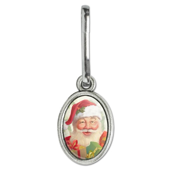 Christmas Holiday Festive Jolly Santa Claus Antiqued Oval Charm Clothes Purse Suitcase Backpack Zipper Pull Aid