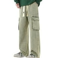 thumbnail image 1 of Pantalones largos de moda para hombre, casuales, de color sólido, con cremallera, bolsillos, cuerda elástica, pantalones vaqueros casuales para hombre., 1 of 3
