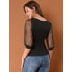 thumbnail image 5 of INSPIRE CHIC Blusa Vintage Con Cuello Cuadrado Para Mujer, Ajustada, Semitransparente, Con Mangas Abullonadas De Malla 3/4 Negro M, 5 of 6