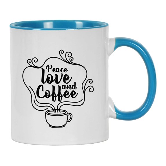 Inkdotpot Peace Love And Coffee Funny Novelty11 OzCeramic CoffeeMugsGift For Friends Best Friend Coffee Lover Mug-Blue