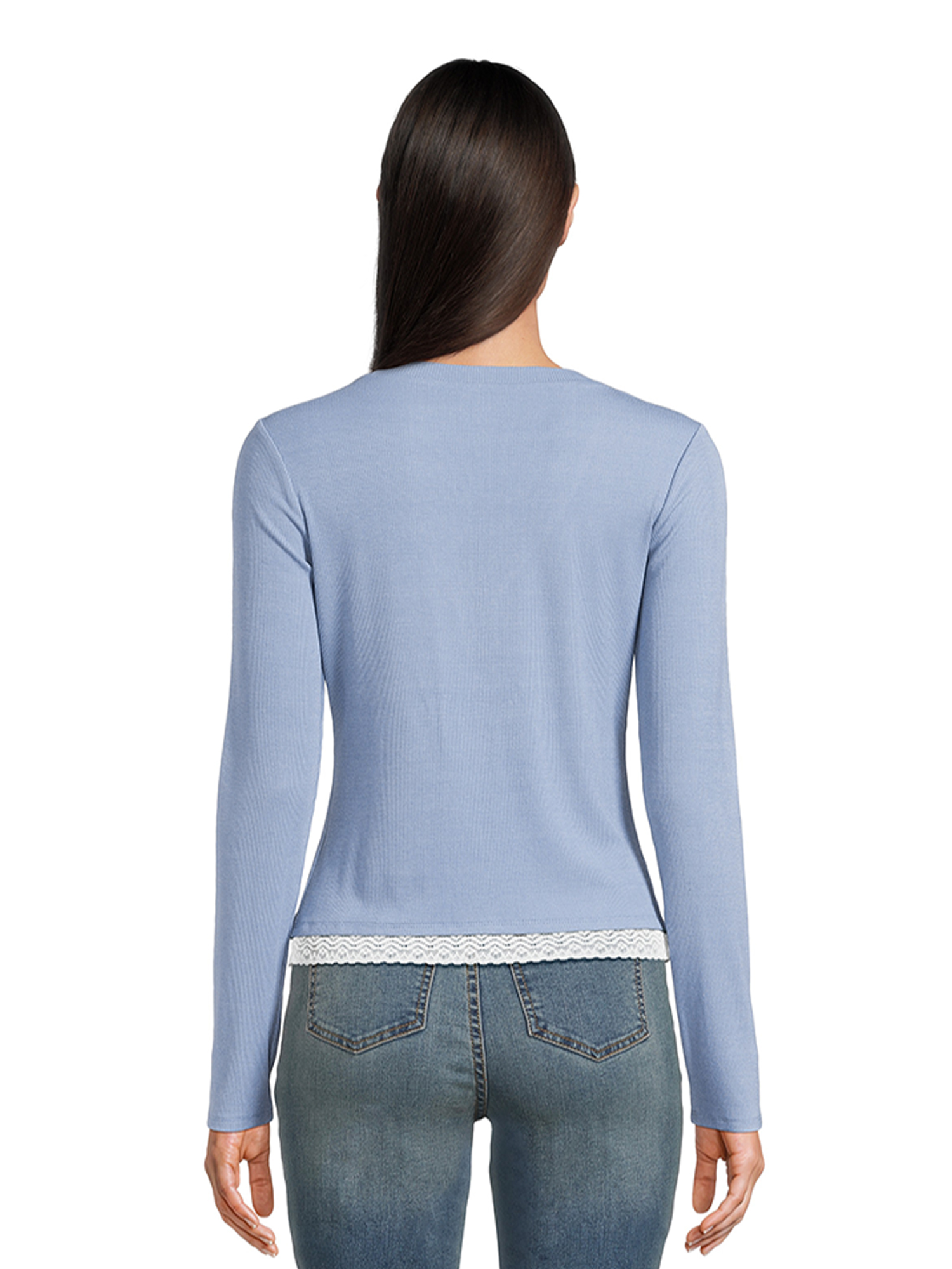 Self Esteem Juniors Lace Trim V-Neck Top with Long Sleeves