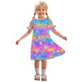 thumbnail image 2 of Zpanxa Robes d'Été pour Filles Décontractées à Manches Courtes Col Rond Imprimé Robe en Polyester Spandex Multicolore 7 Ans, 2 of 7