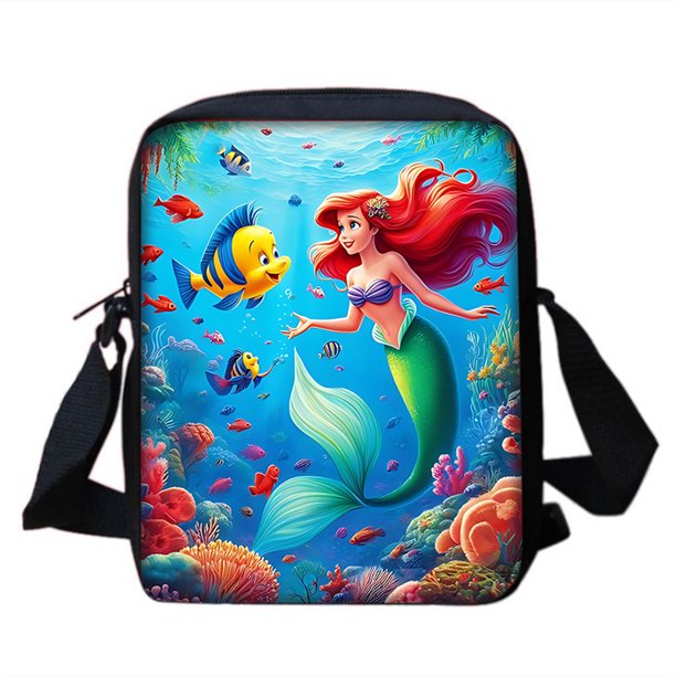 Bolso de hombro con estampado de la princesa Ariel para niños y niñas, bolsa de mensajero informal para niños, bolsa para teléfono para hombres y mujeres, bolsa de compras