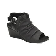 B.O.C. Womens Filey Faux Leather Ankle Strap Wedge Sandals Black 7 Medium (B,M)