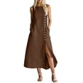 thumbnail image 2 of Odbmxy Women Midi Dress Cotton Linen Summer Shift Classy Sleeveless Shirt Dress Women Button Front Office, 2 of 6