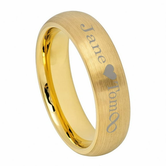 Free Engraving Men Women Personalized Outside Inside Engraving Tungsten Carbide Wedding Band Ring 8mm Domed Classic Style Brushed Yellow Tone Ring