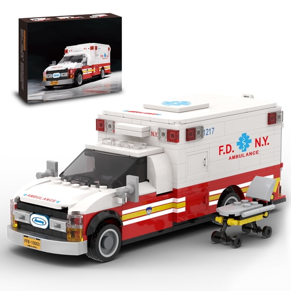 Honchoes American Ambulance Building Set Compatible with Lego City Truck Model Decor for Adults 660 Pcs