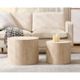 thumbnail image 3 of EALSON Nesting Coffee Table Set of 2 Modern Round Wood Coffee Table Circle Fluted End Tables Accent Tables for Small Space/Living Room/Bedroom, Travertine, 3 of 7