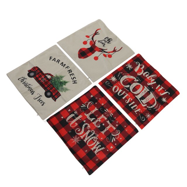 Fundas de almohada decorativas, 4 fundas de almohada navideñas, fundas de almohada de lino, fundas de almohada diseñadas para precisión