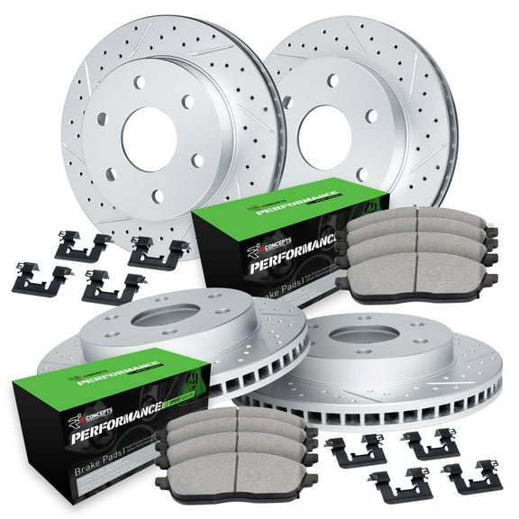 R1 Concepts Drilled and Slotted Carbon Coated Disc Brake Rotor Set with Performance Sport Pads and Hardware WBSH2-46039