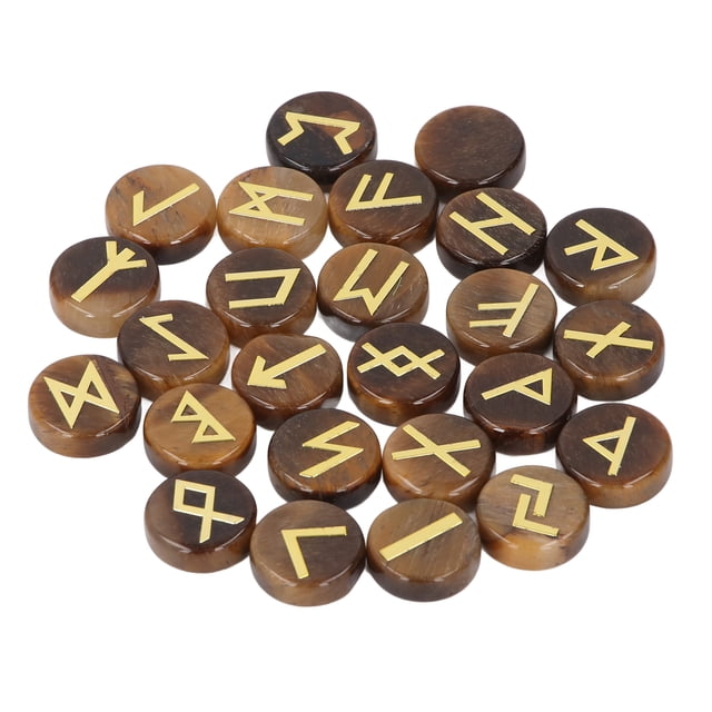 25Pcs Engraved Symbol Stone Set, Unique Engraved Pattern Design Excellent Texture Multifunctional White Round Rune Stones Set for Yoga Meditation