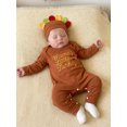 thumbnail image 3 of Cjfdfy Newborn Baby Boy Girl Thanksgiving Outfits Long Sleeve Turkey Embroidery Jumpsuit With Hat My First Thanksgiving Little Turkey Fall Outfit 0-6 Months, 3 of 9