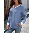 thumbnail image 6 of Women V Neck Color Block Long Sleeve Shirts-Casual Fall Light-Weight Tunic Sweaters Fashion Outfits Colorful Blue L, 6 of 8