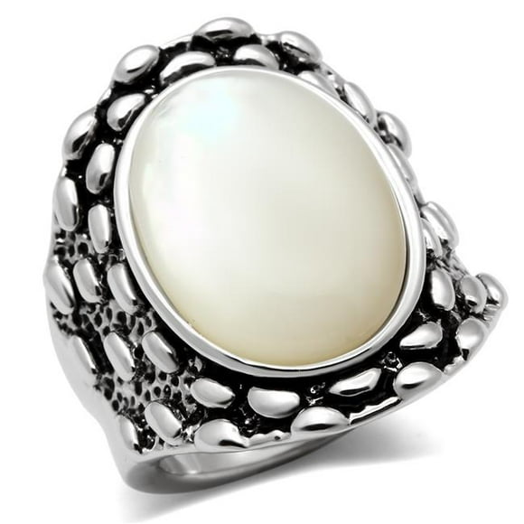 Alamode 3W186-9 Women Rhodium Brass Ring with Precious Stone in White - Size 9