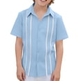 thumbnail image 2 of Zpanxa Toddler Boys Vertical Eyelet Stripe Trim Button Down Short Sleeve Shirts Lapel Collar Summer Casual Woven Dress Tops for Kids, 2 of 9