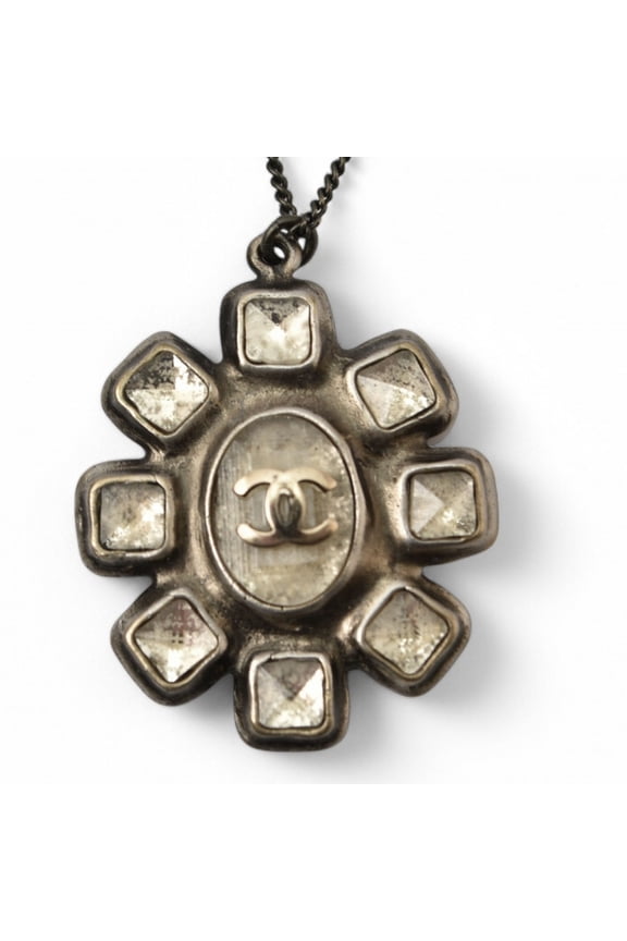 Pre-Owned Chanel Necklace Pendant CHANEL Coco Mark CC Rhinestone Gunmetal 10C (Good)